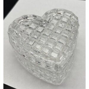 BLOCK 24% Full Lead Crystal Heart Shaped Trinket Box - 4" x 4" Mint Condition